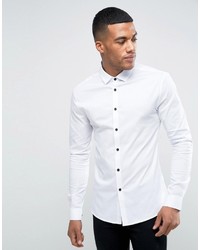 Asos Super Skinny Shirt In White With Contrast Buttons