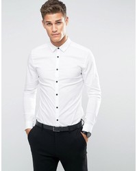 Asos Super Skinny Shirt In White With Contrast Buttons