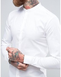 Asos Super Skinny Shirt In White With Grandad Collar