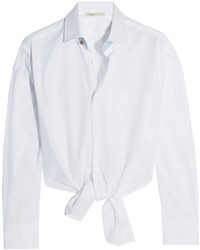 Maje Tie Front Cotton Poplin Shirt White
