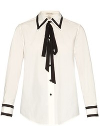 Marc Jacobs Tie Neck Cotton Blend Poplin Shirt