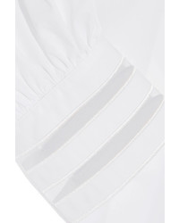 Fendi Tulle Trimmed Cotton Poplin Shirt White