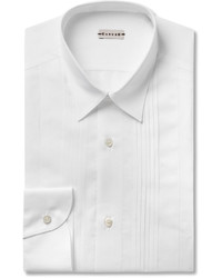 Caruso White Bib Front Cotton And Linen Blend Shirt