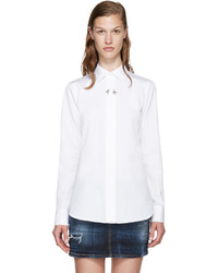 Dsquared2 White Cotton Poplin Barbell Ring Shirt