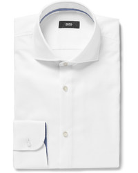 Hugo Boss White Jery Slim Fit Cutaway Collar Cotton Shirt