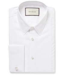 Gucci White Slim Fit Bib Front Double Cuff Cotton Poplin Shirt
