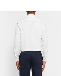 Canali White Slim Fit Double Cuff Cotton Twill Shirt