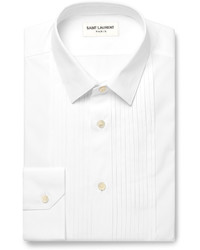 Saint Laurent White Slim Fit Pintucked Cotton Poplin Shirt