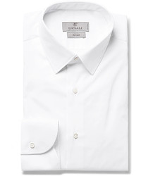 Canali White Slim Fit Stretch Cotton Blend Shirt