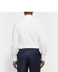 Canali White Slim Fit Stretch Cotton Blend Twill Shirt