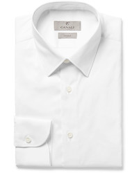 Canali White Slim Fit Stretch Cotton Blend Twill Shirt