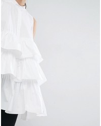 Asos White White Sleeveless Multi Frill Oversize Shirt