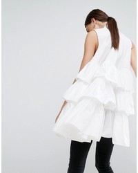 Asos White White Sleeveless Multi Frill Oversize Shirt