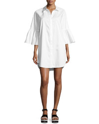 Bell Sleeve Cotton Shirt Dress White