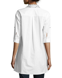 Alice + Olivia Camron Embellished Collar Tunic Shirtdress White