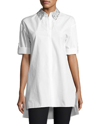 Alice + Olivia Camron Embellished Collar Tunic Shirtdress White