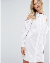 Asos Cotton Shirt Dress With Cold Shoulder And Tie Detail