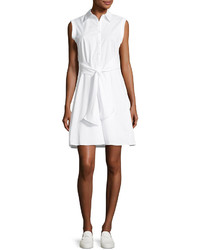 Neiman Marcus Front Tie Poplin Shirtdress White