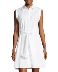 Neiman Marcus Front Tie Poplin Shirtdress White