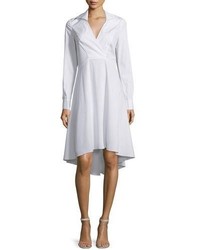 Halston Heritage High Low Shirt Dress Linen White