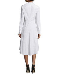 Halston Heritage Long Sleeve V Neck Shirtdress Linen White