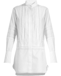 Burberry Lace Trimmed Bib Front Cotton Shirtdress