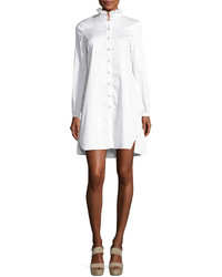 Opening Ceremony Long Sleeve Belted Sateen Shirtdress White