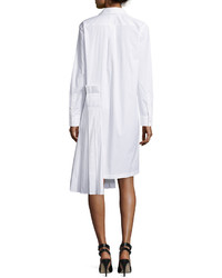 DKNY Long Sleeve Collared Poplin Shirtdress White