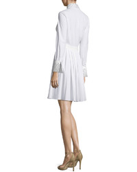 Michael Kors Michl Kors Collection Crystal Eyelet Trim Long Sleeve Shirtdress Optic White