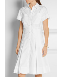 MICHAEL Michael Kors Michl Michl Kors Pleated Stretch Cotton Poplin Shirt Dress White