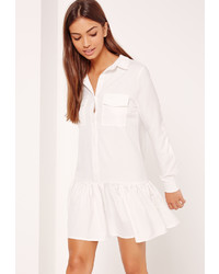 Missguided Drop Waist Shirt Dress White