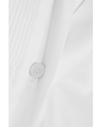 Burberry Pintucked Herringbone Cotton And Faille Shirt Dress White