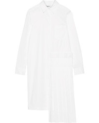 DKNY Pleated Stretch Cotton Poplin Shirt Dress White