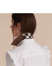 Burberry Ruffle And Check Detail Cotton Shirt Dress