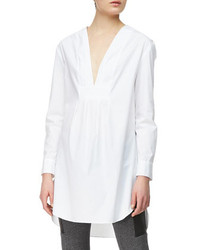 Thakoon Addition Long Sleeve V Front Shirtdress Tunic White
