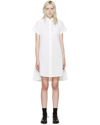 Sacai White Poplin Pleated Shirt Dress