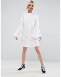 Asos White White Bell Sleeve Mini Shirt Dress