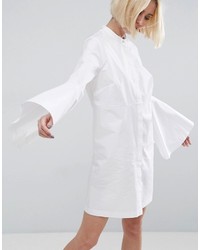 Asos White White Bell Sleeve Mini Shirt Dress