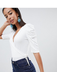 Asos Tall Asos Design Tall Top With Puff Sleeve And Wrap Detail