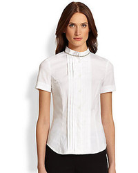 Peserico Pleated Short Sleeve Cotton Poplin Shirt