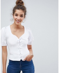 ASOS DESIGN Ponte Puff Sleeve Top With Corset Detail
