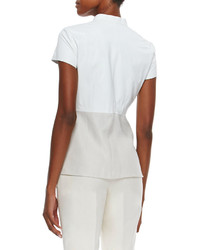 Lafayette 148 New York Short Sleeve Linen And Leather Blouse