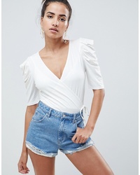 ASOS DESIGN Top With Puff Sleeve And Wrap Detail