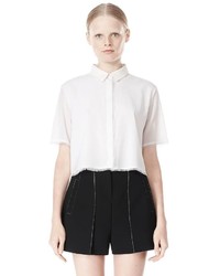 Alexander Wang Frayed Silk Chiffon Short Sleeve Shirt