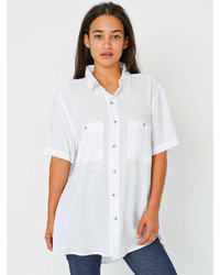 American Apparel Unisex Rayon Challis Short Sleeve Button Up Shirt
