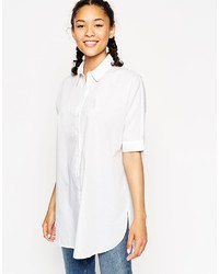 Asos Collection Short Sleeve Oversized Longline White Shirt
