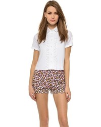 RED Valentino Cropped Ruffle Poplin Blouse