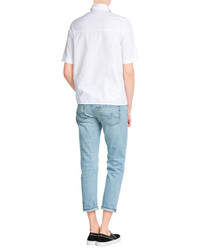 Victoria Beckham Denim Short Sleeve Cotton Shirt