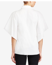 Lauren Ralph Lauren Flutter Sleeve Cotton Shirt