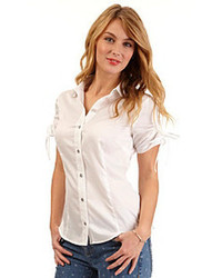 Nautica Solid Rouched Sleeve Button Front Shirt